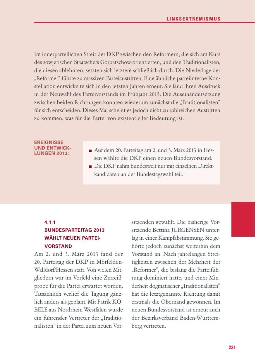 Seite 221 des Verfassungsschutzbericht 2013 Baden-Württemberg