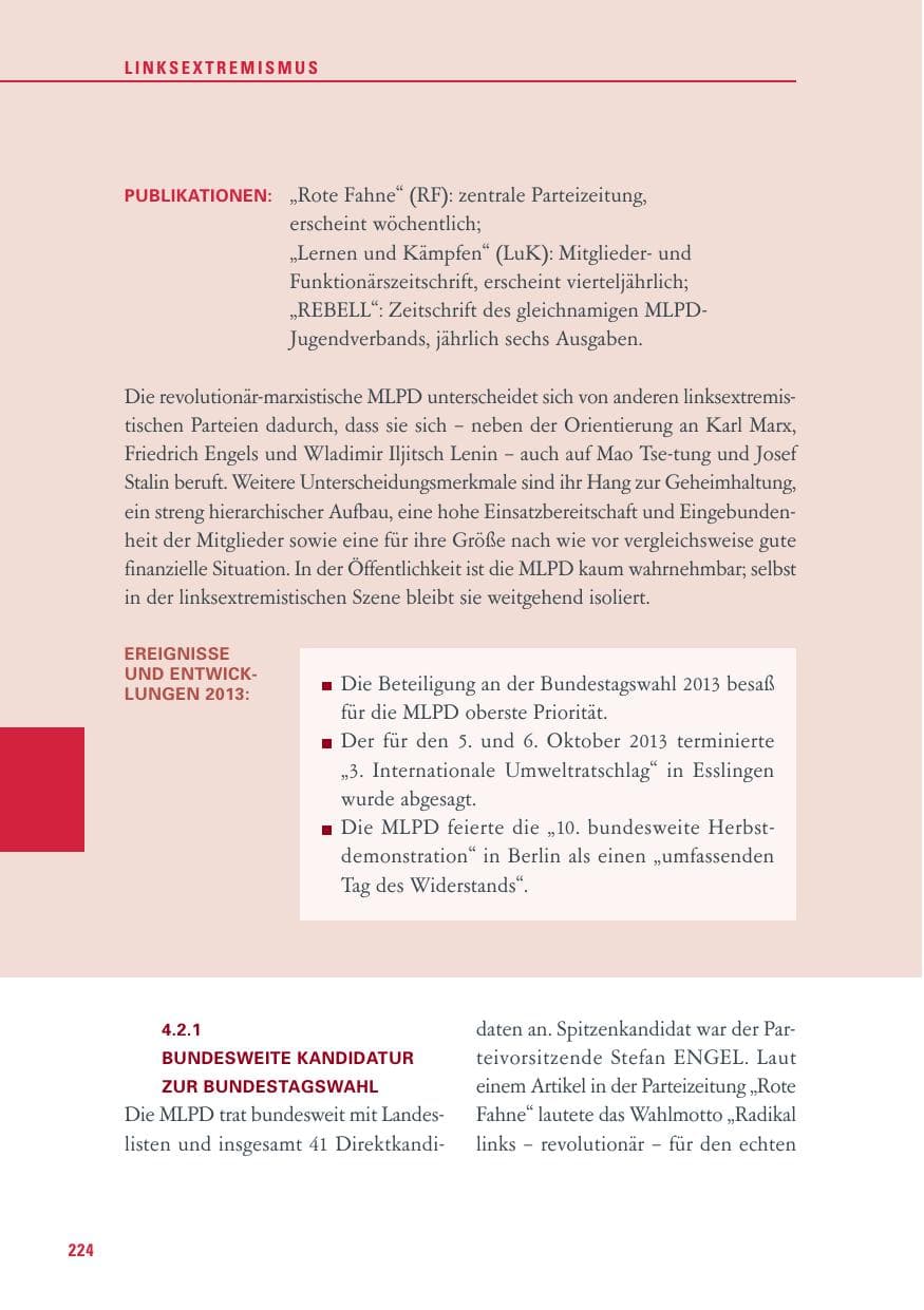 Seite 224 des Verfassungsschutzbericht 2013 Baden-Württemberg