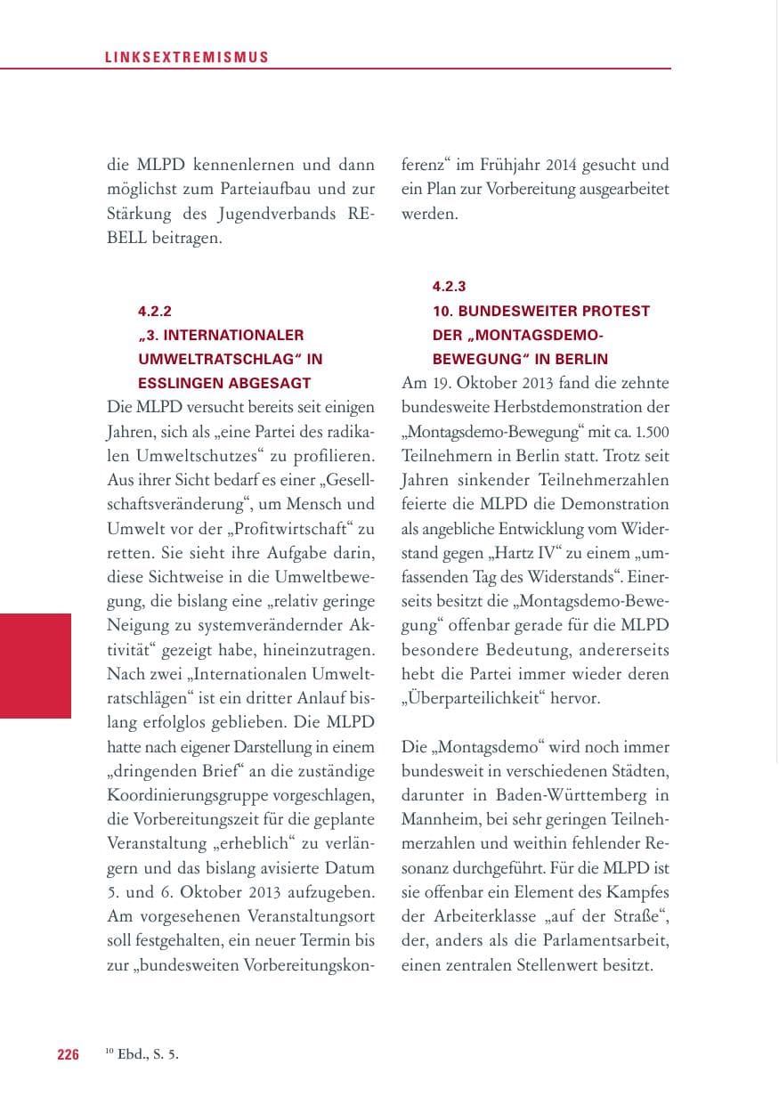 Seite 226 des Verfassungsschutzbericht 2013 Baden-Württemberg