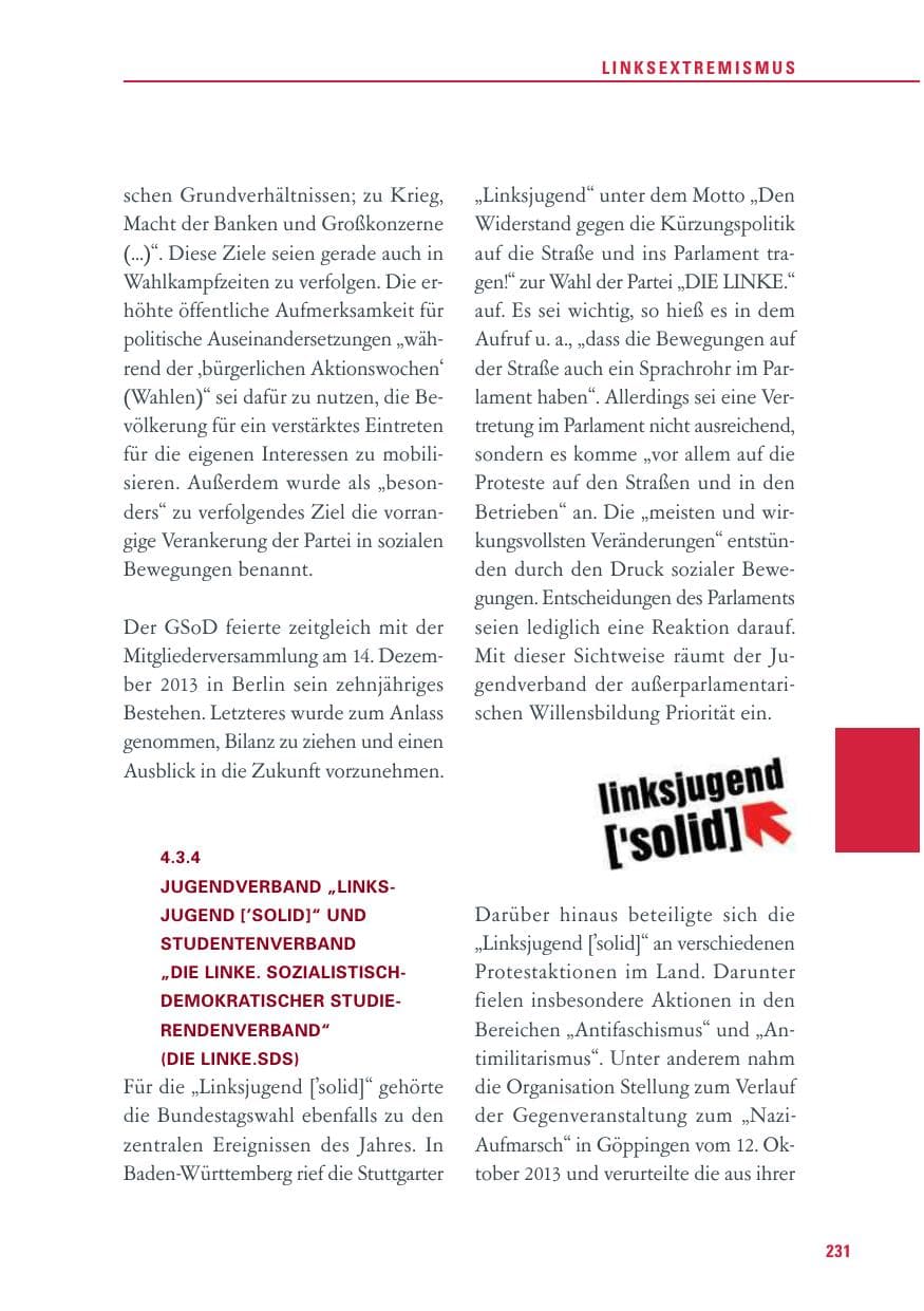 Seite 231 des Verfassungsschutzbericht 2013 Baden-Württemberg