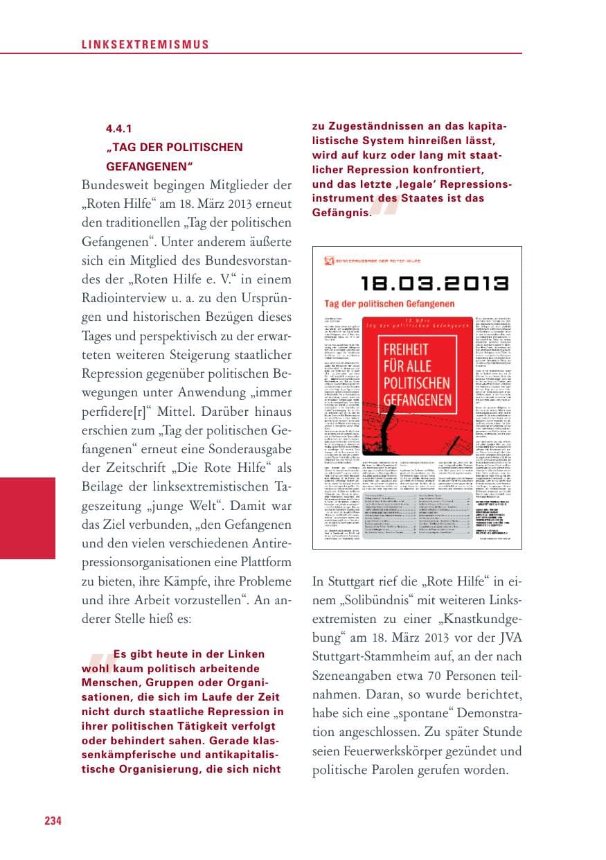 Seite 234 des Verfassungsschutzbericht 2013 Baden-Württemberg