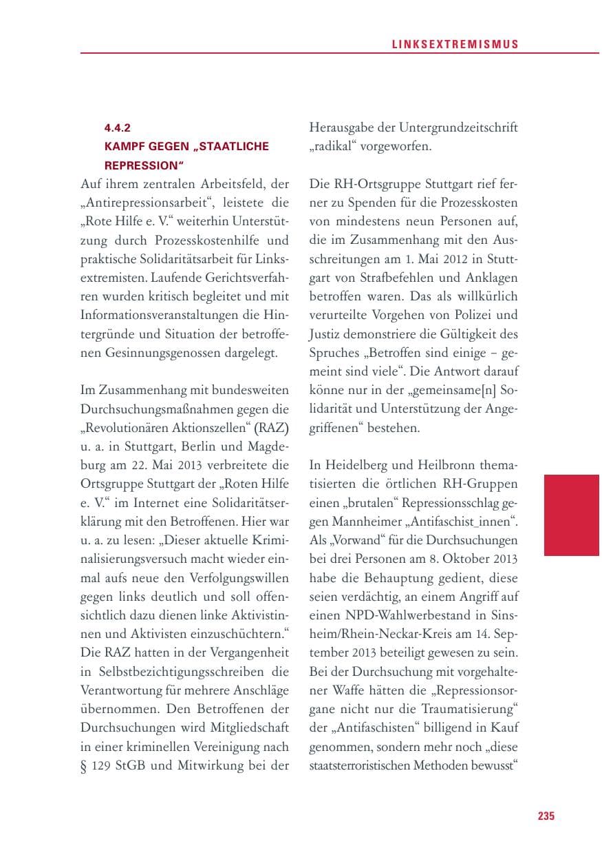 Seite 235 des Verfassungsschutzbericht 2013 Baden-Württemberg