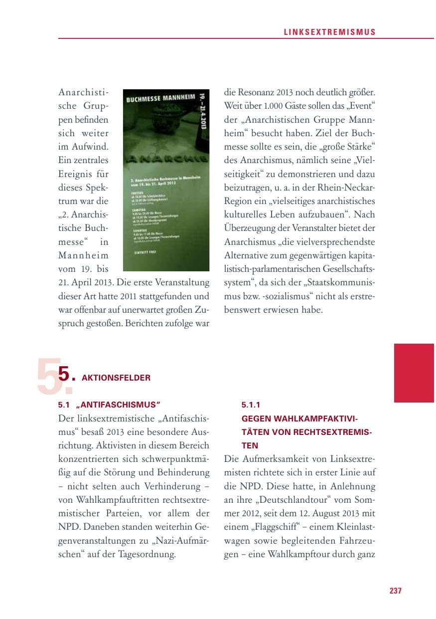 Seite 237 des Verfassungsschutzbericht 2013 Baden-Württemberg
