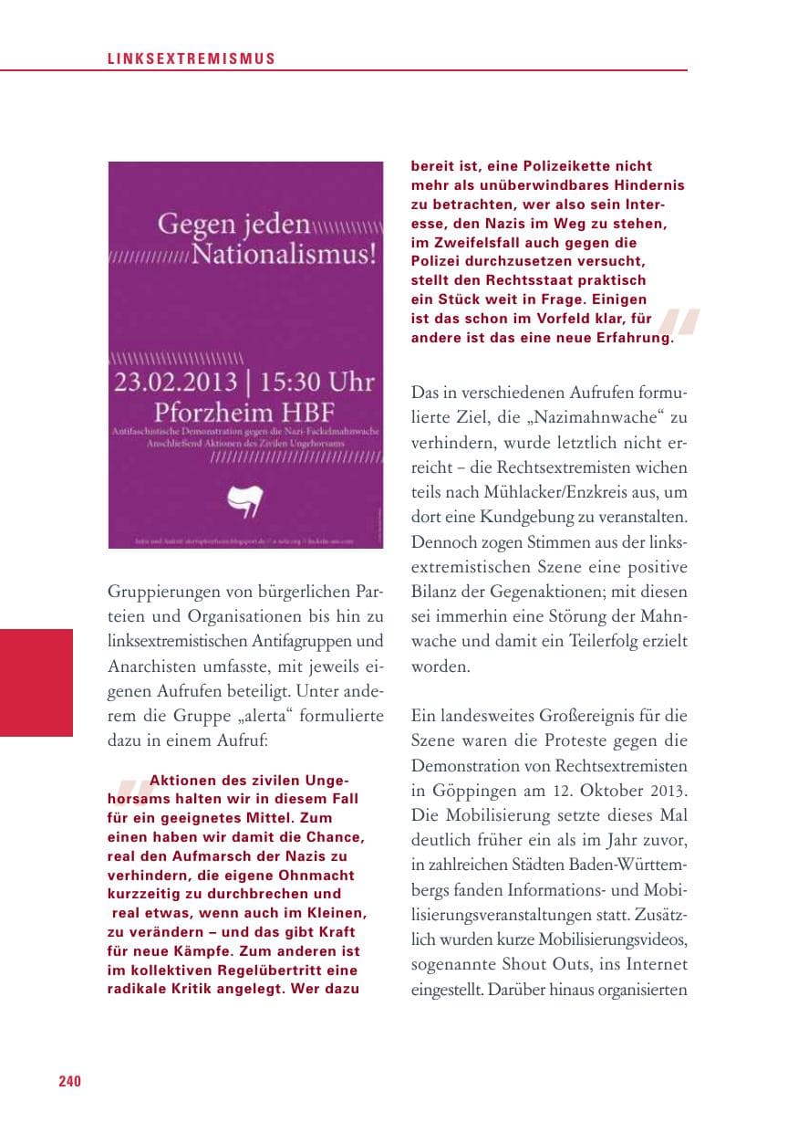 Seite 240 des Verfassungsschutzbericht 2013 Baden-Württemberg