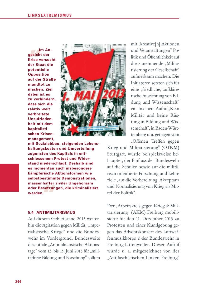 Seite 244 des Verfassungsschutzbericht 2013 Baden-Württemberg