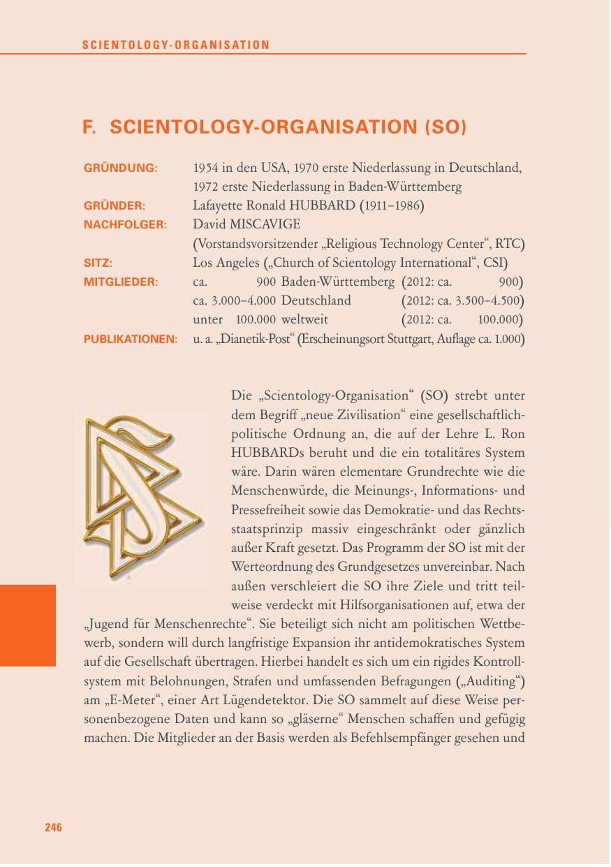 Seite 246 des Verfassungsschutzbericht 2013 Baden-Württemberg