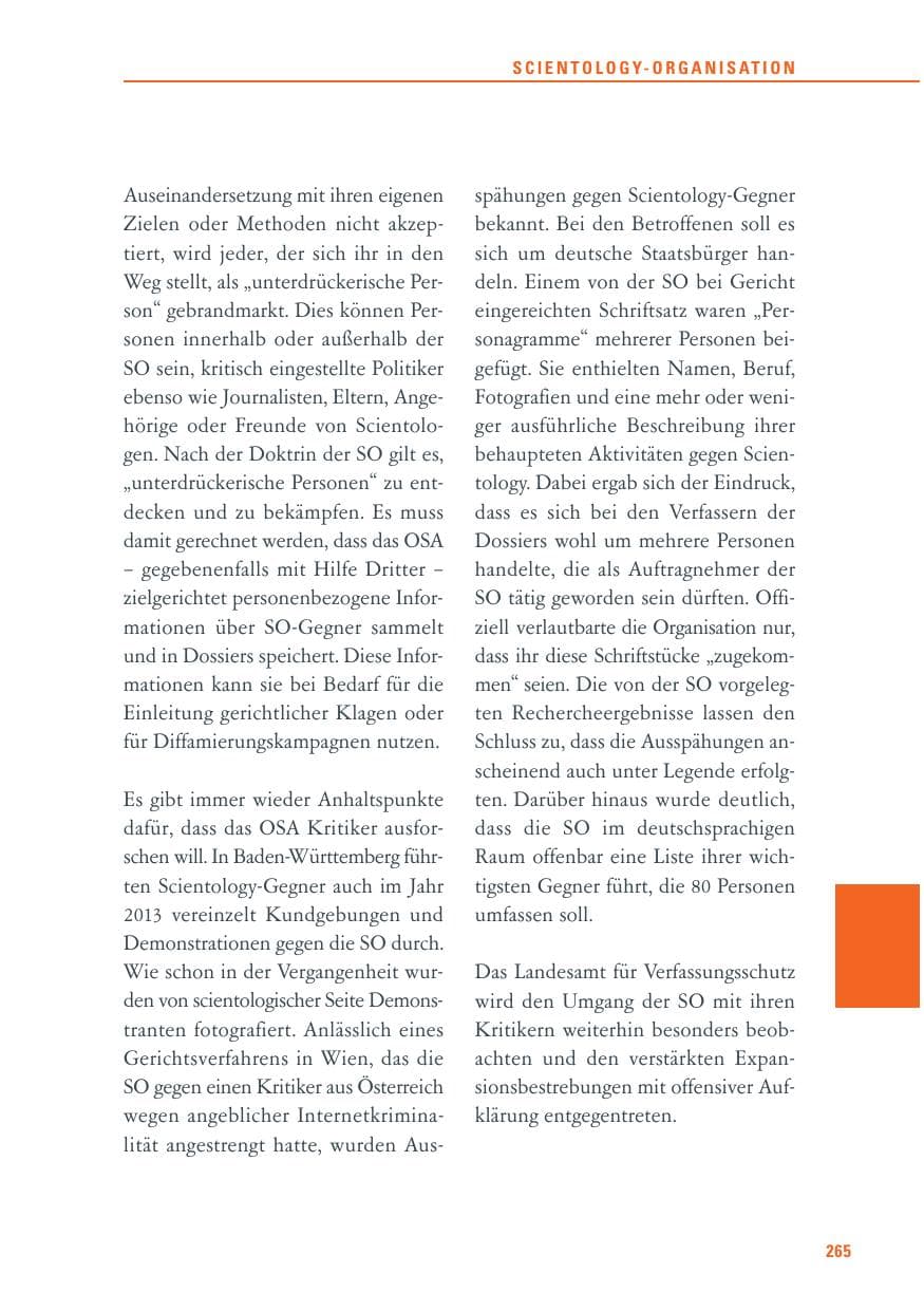 Seite 265 des Verfassungsschutzbericht 2013 Baden-Württemberg