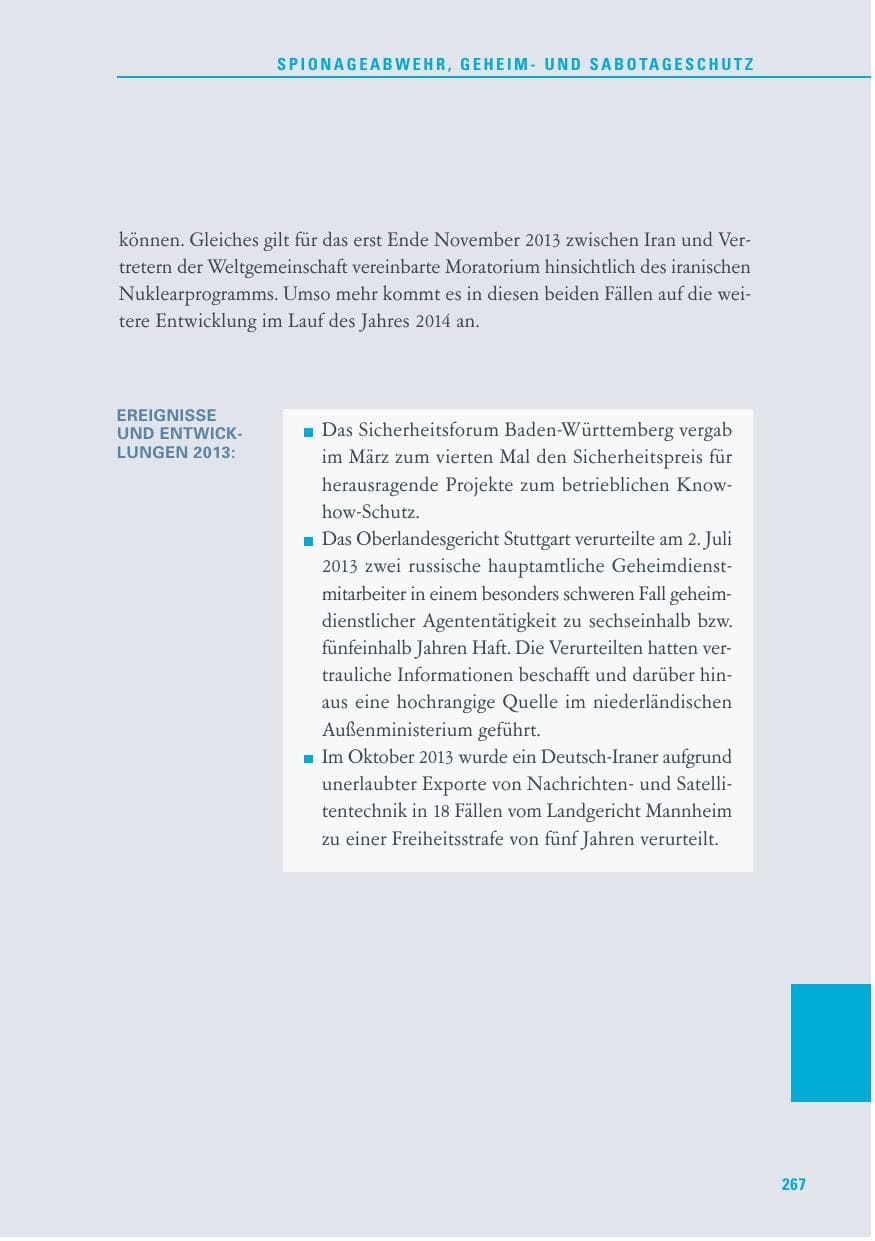 Seite 267 des Verfassungsschutzbericht 2013 Baden-Württemberg