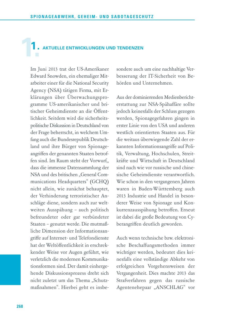 Seite 268 des Verfassungsschutzbericht 2013 Baden-Württemberg