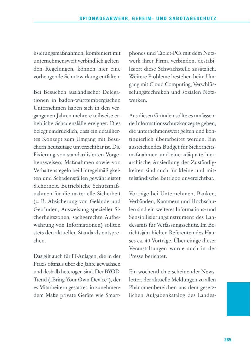 Seite 285 des Verfassungsschutzbericht 2013 Baden-Württemberg