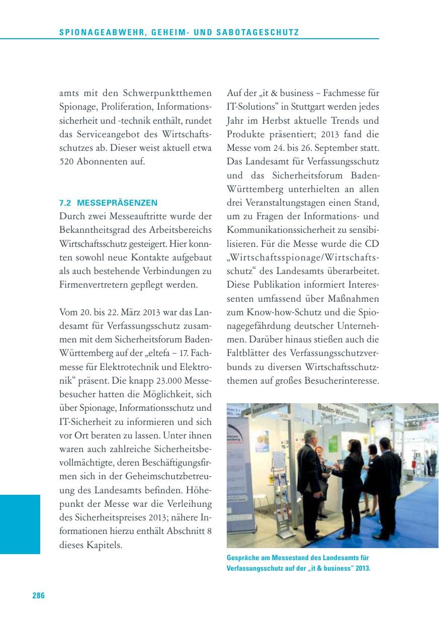 Seite 286 des Verfassungsschutzbericht 2013 Baden-Württemberg