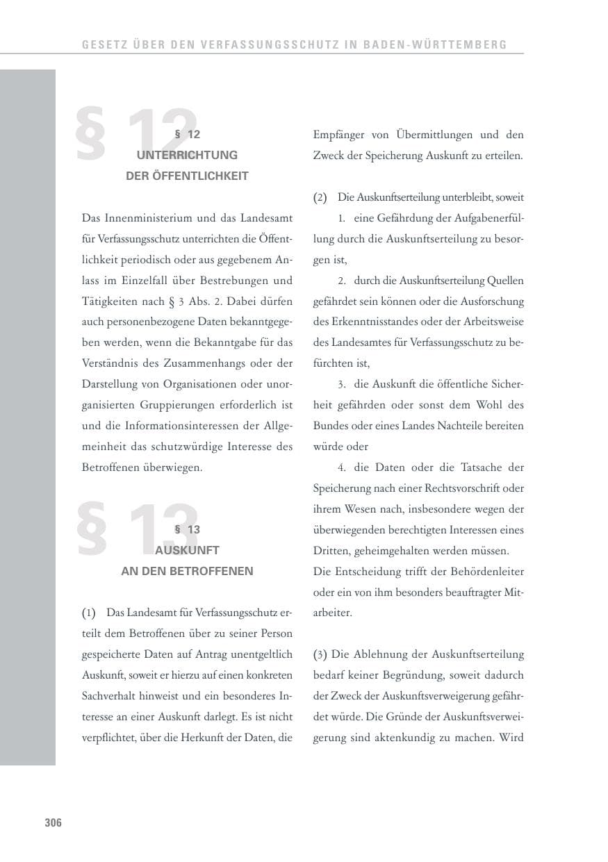 Seite 306 des Verfassungsschutzbericht 2013 Baden-Württemberg