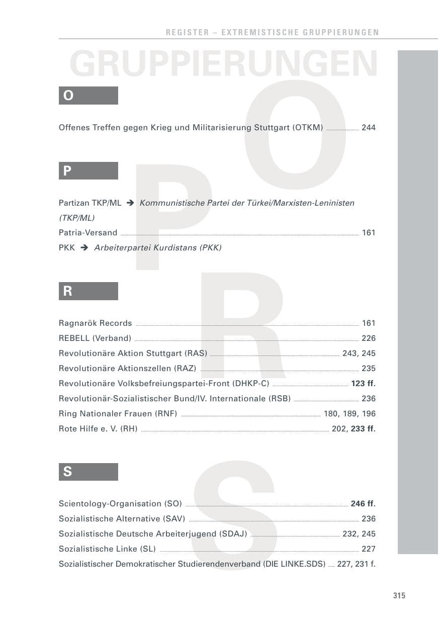 Seite 315 des Verfassungsschutzbericht 2013 Baden-Württemberg