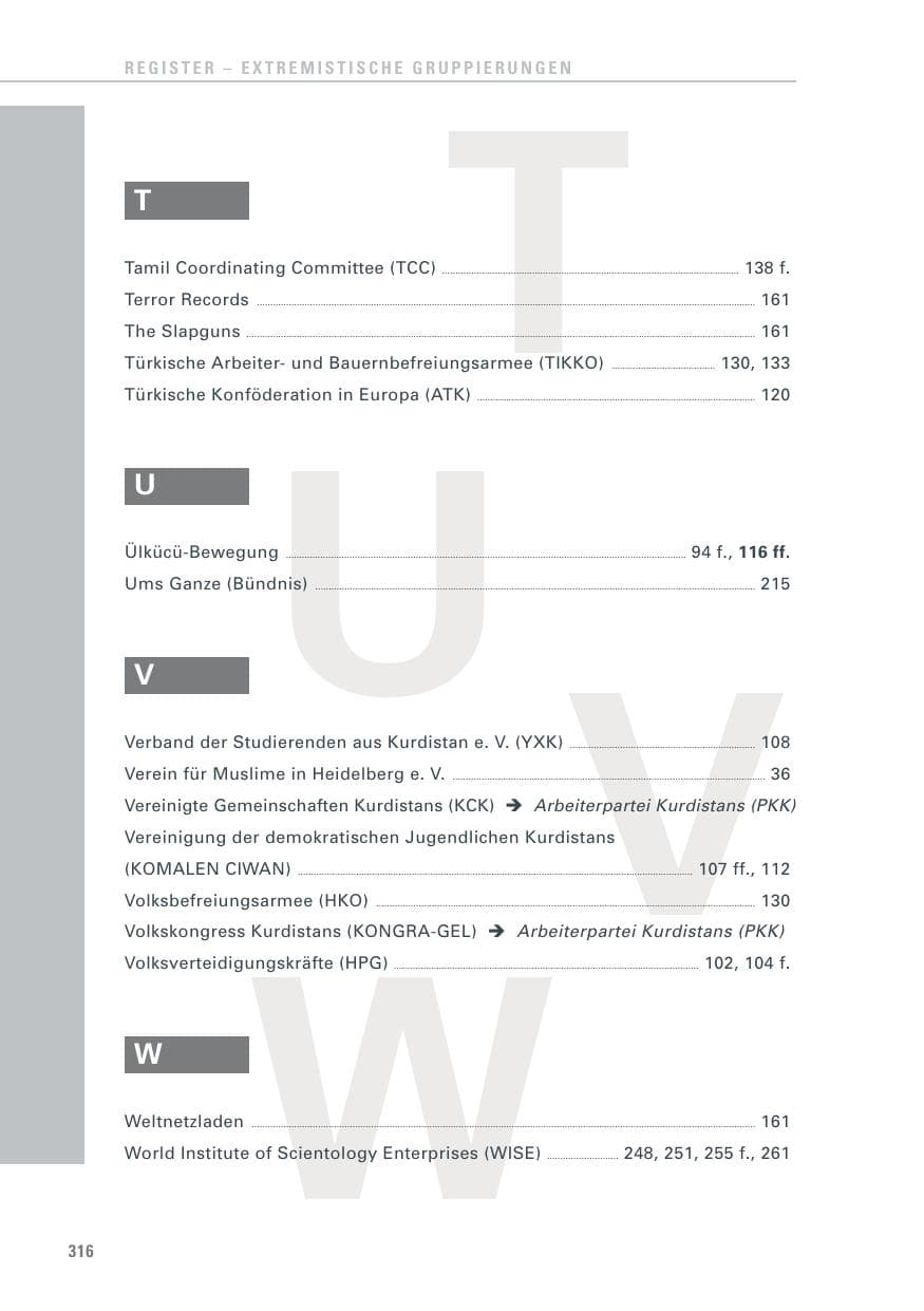 Seite 316 des Verfassungsschutzbericht 2013 Baden-Württemberg