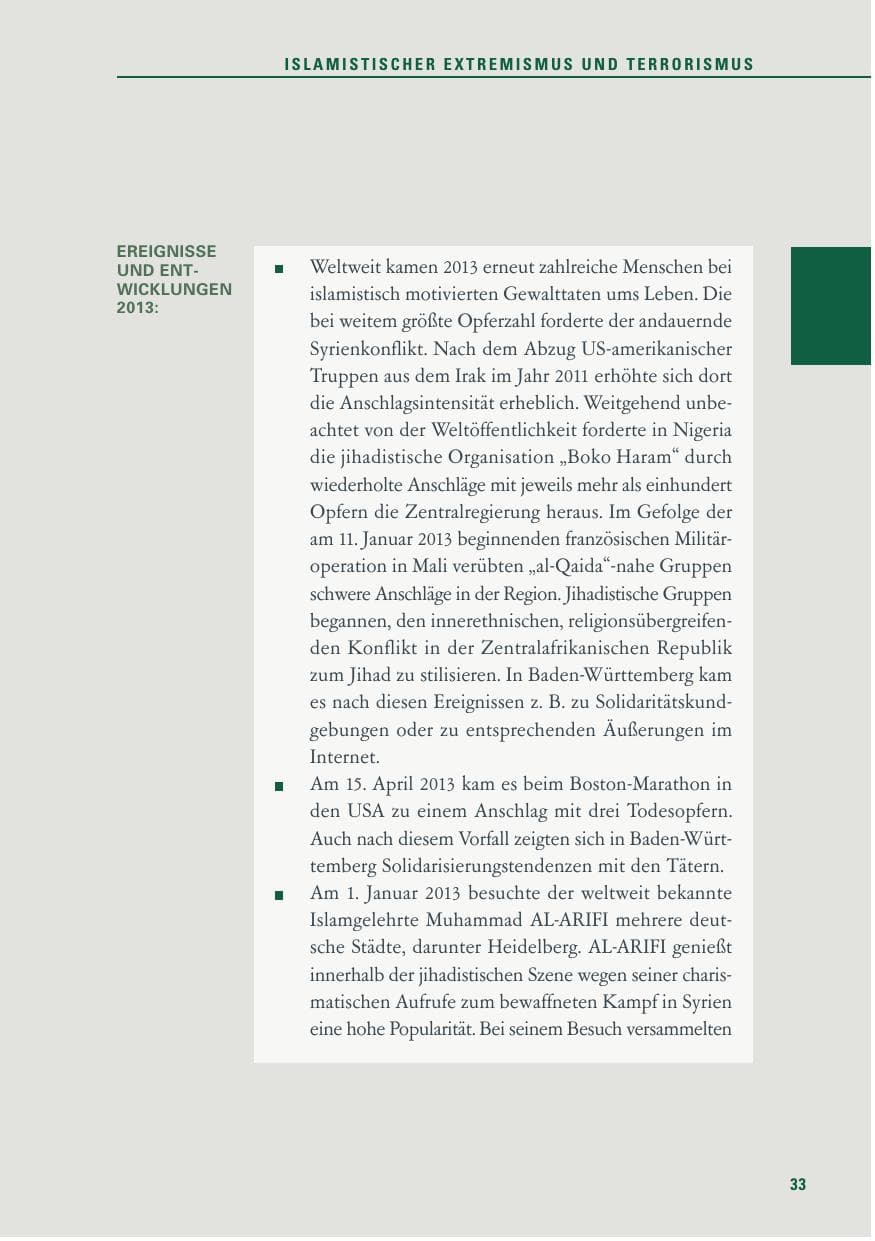 Seite 33 des Verfassungsschutzbericht 2013 Baden-Württemberg