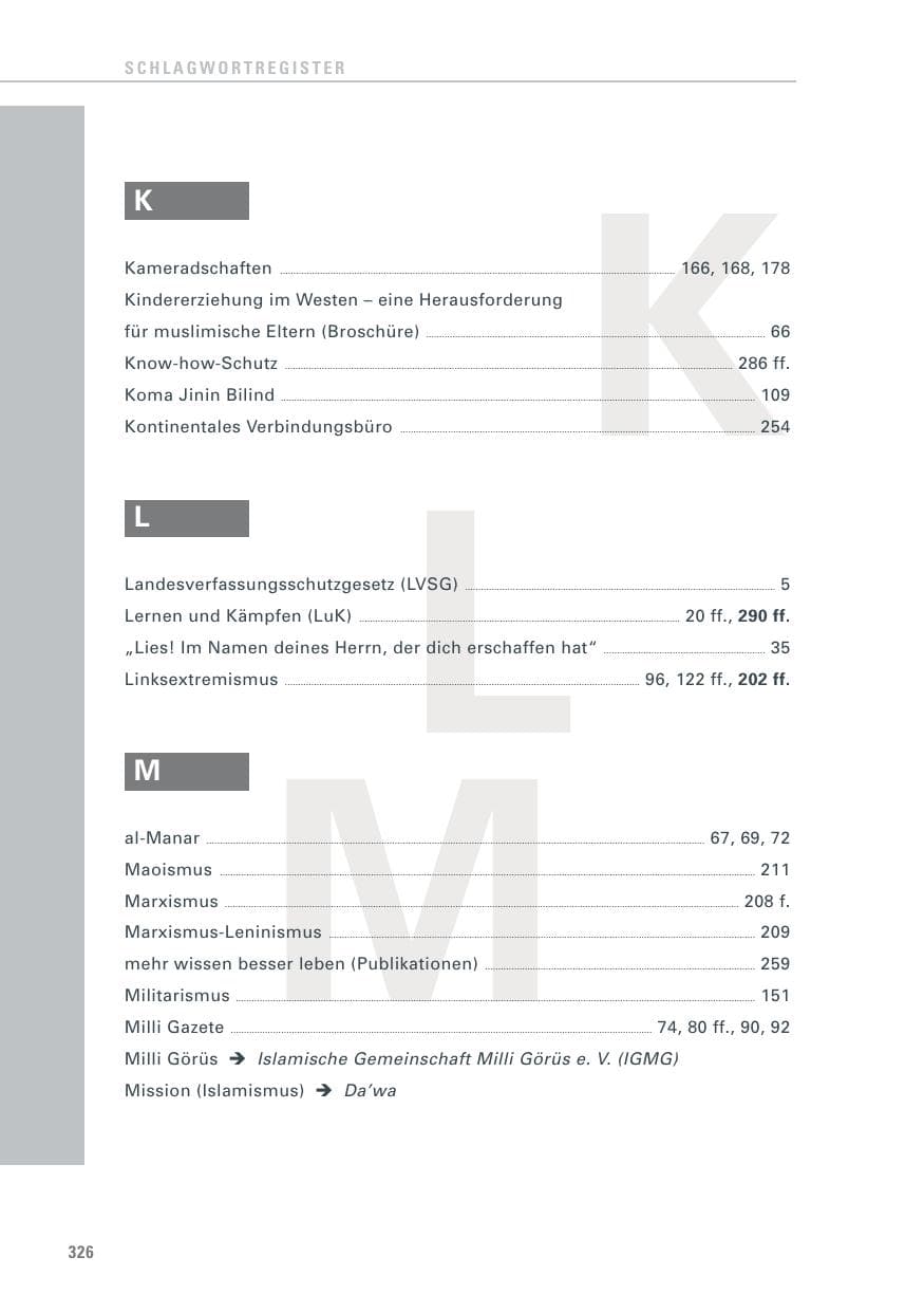 Seite 326 des Verfassungsschutzbericht 2013 Baden-Württemberg