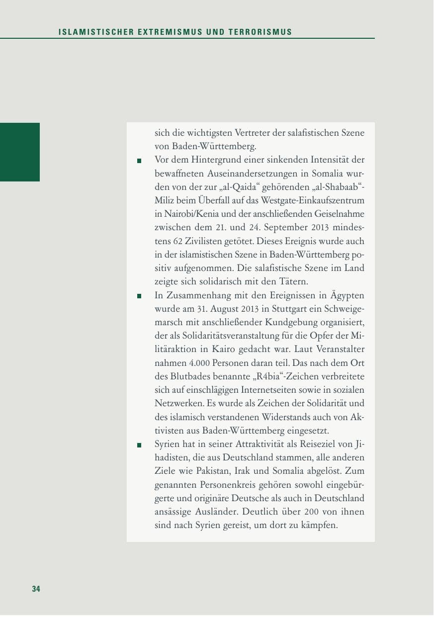 Seite 34 des Verfassungsschutzbericht 2013 Baden-Württemberg