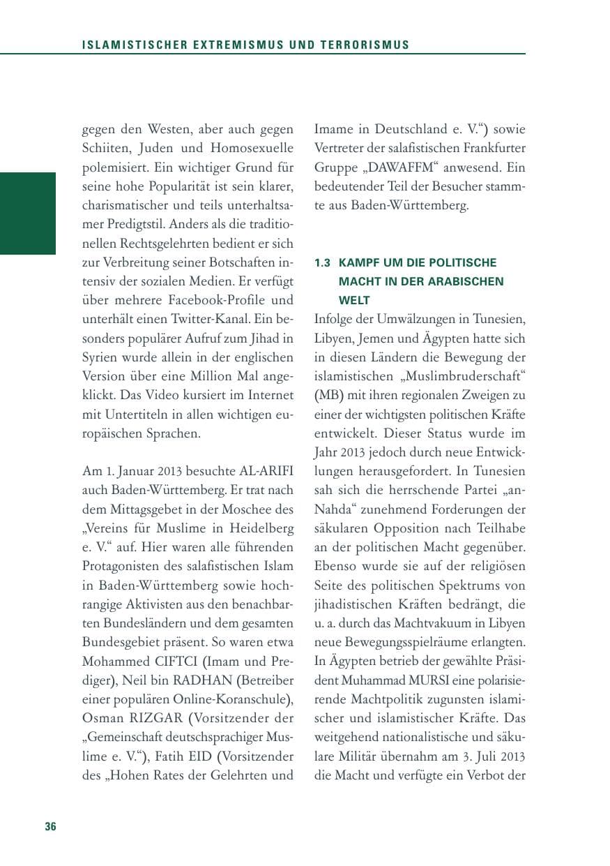 Seite 36 des Verfassungsschutzbericht 2013 Baden-Württemberg