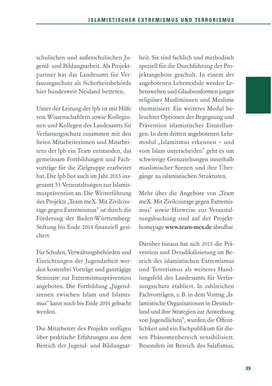 Seite 39 des Verfassungsschutzbericht 2013 Baden-Württemberg