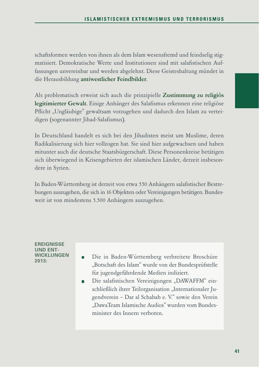 Seite 41 des Verfassungsschutzbericht 2013 Baden-Württemberg