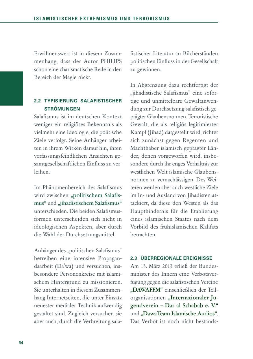 Seite 44 des Verfassungsschutzbericht 2013 Baden-Württemberg