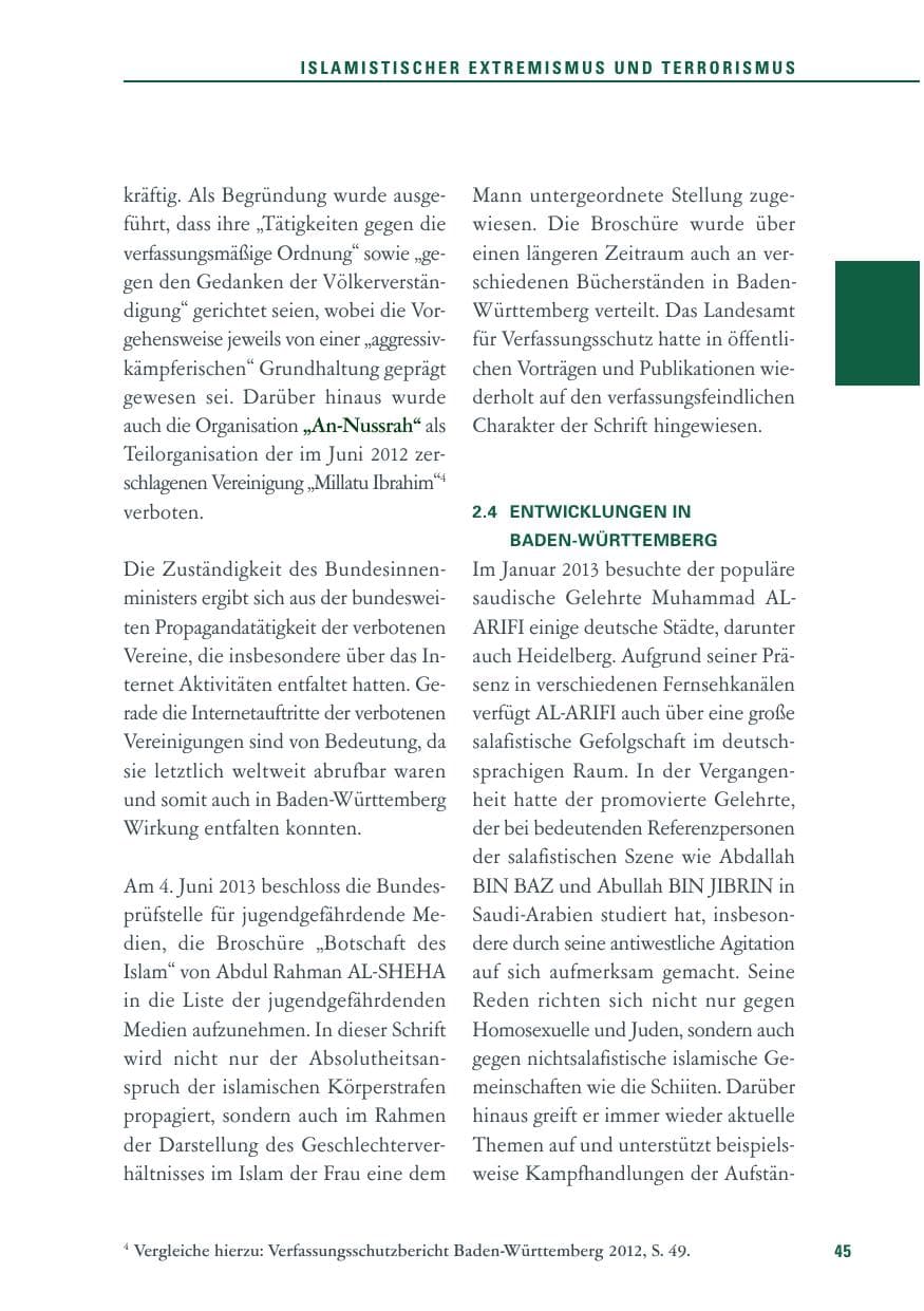 Seite 45 des Verfassungsschutzbericht 2013 Baden-Württemberg