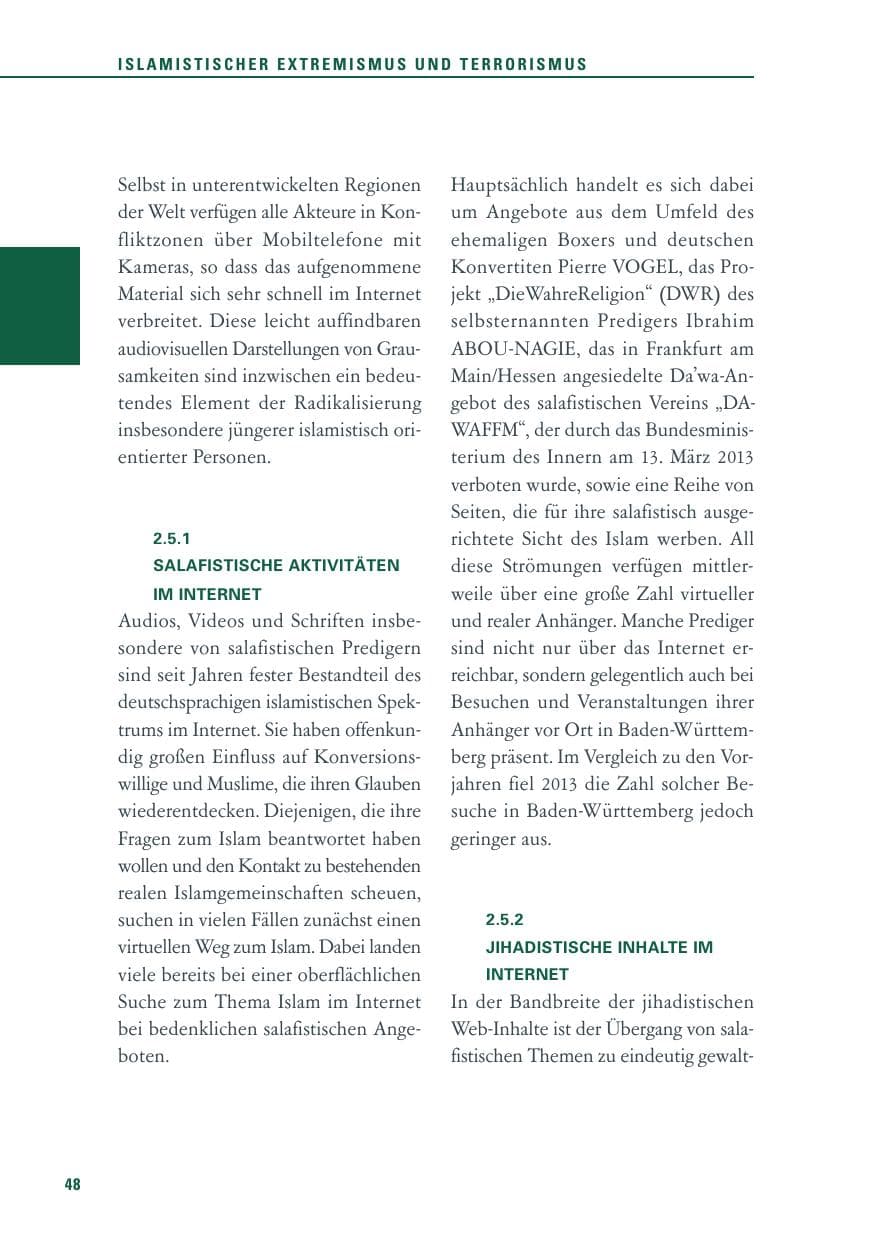 Seite 48 des Verfassungsschutzbericht 2013 Baden-Württemberg
