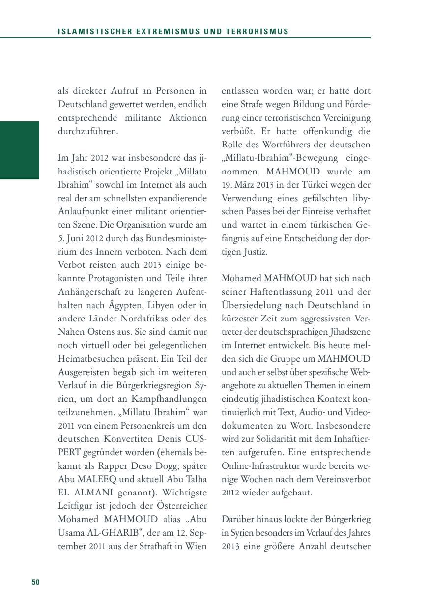 Seite 50 des Verfassungsschutzbericht 2013 Baden-Württemberg