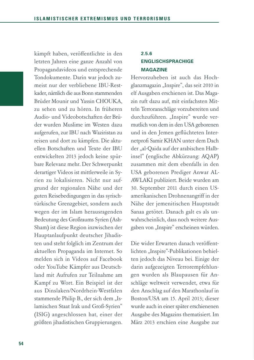 Seite 54 des Verfassungsschutzbericht 2013 Baden-Württemberg