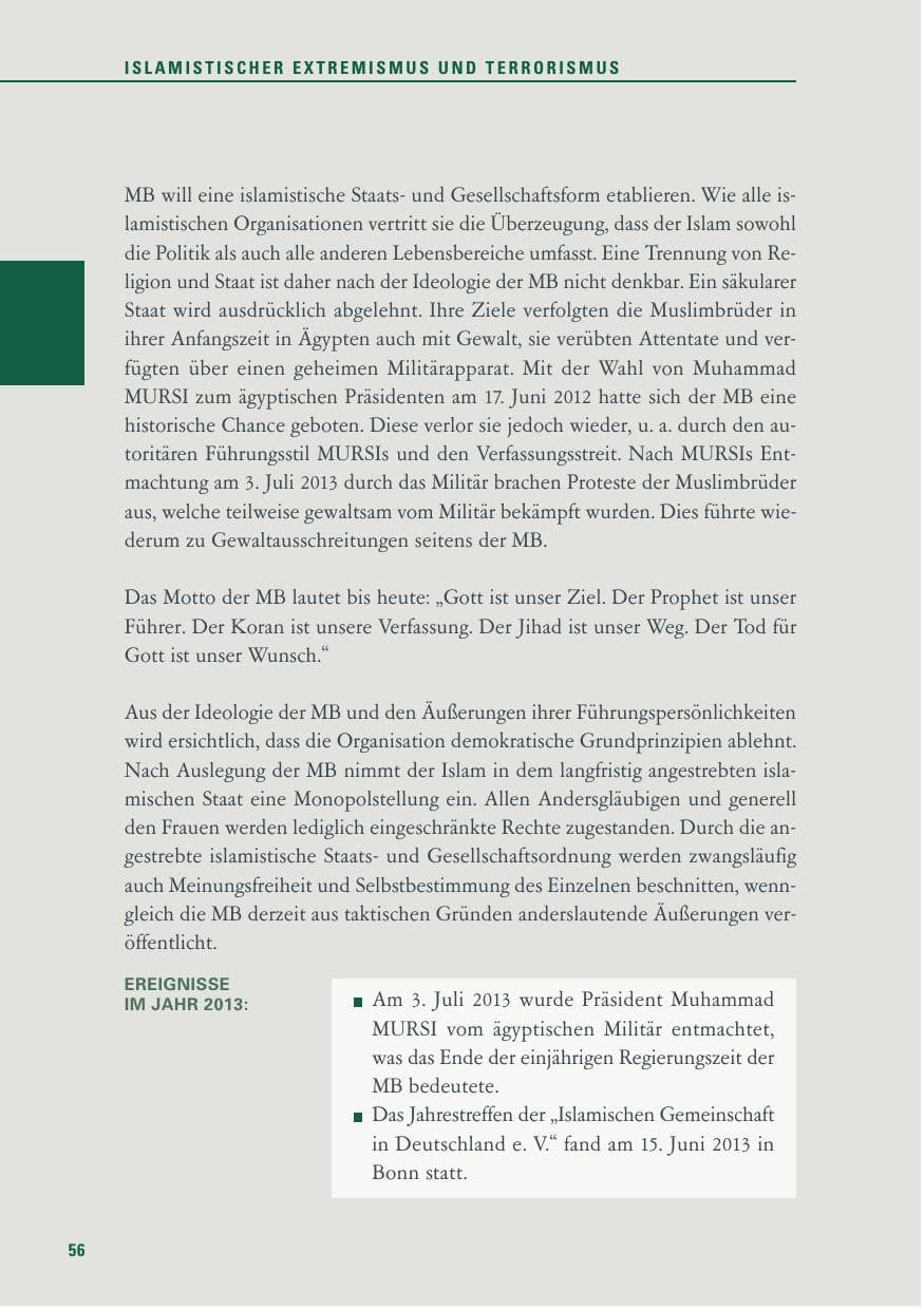 Seite 56 des Verfassungsschutzbericht 2013 Baden-Württemberg