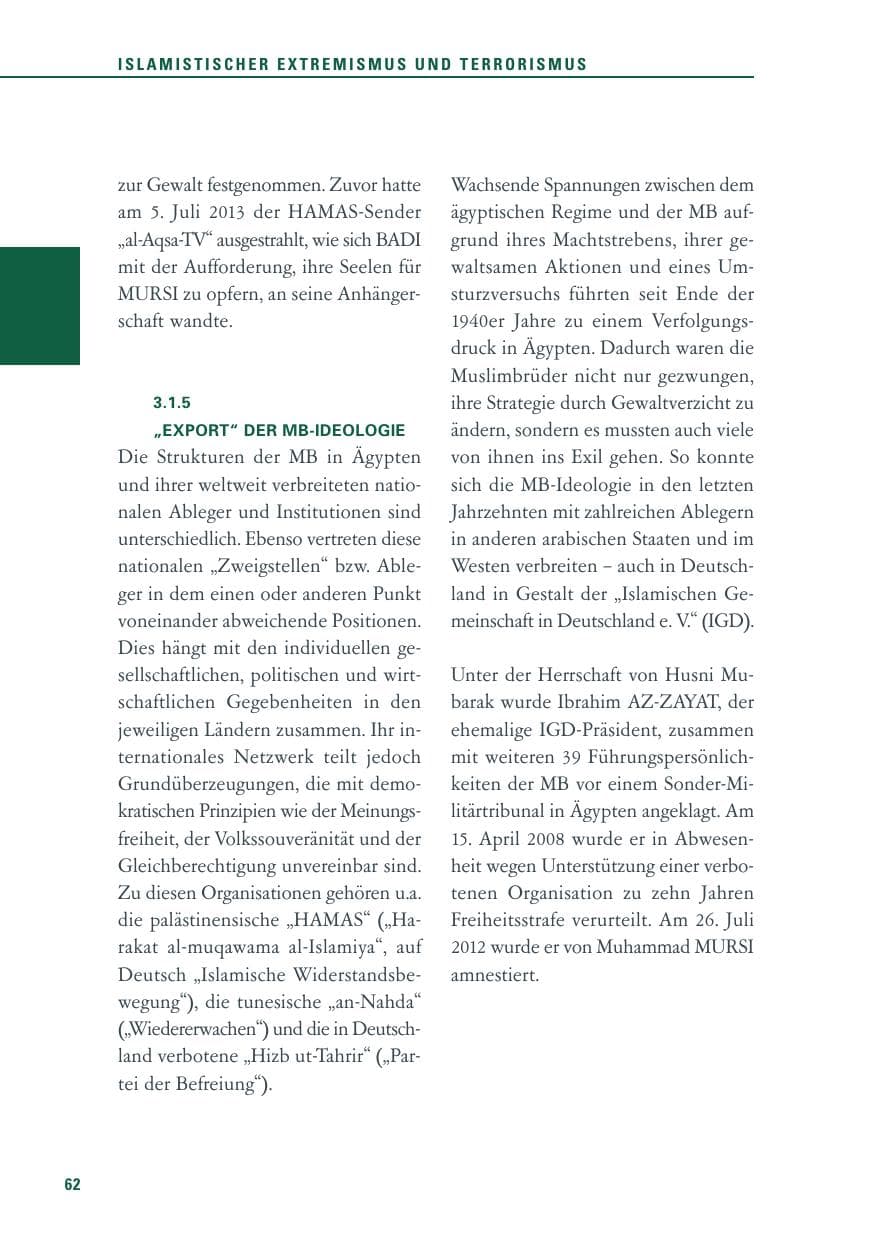 Seite 62 des Verfassungsschutzbericht 2013 Baden-Württemberg