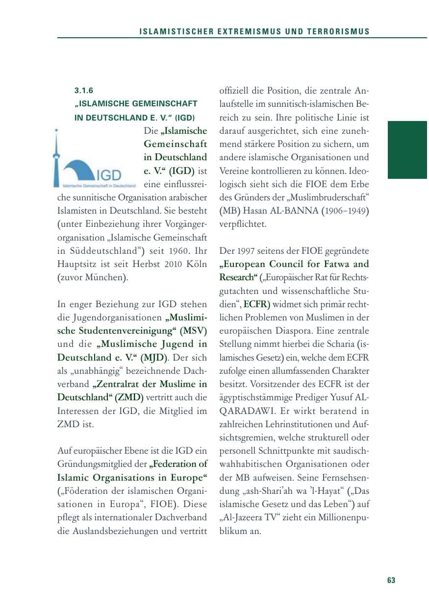 Seite 63 des Verfassungsschutzbericht 2013 Baden-Württemberg