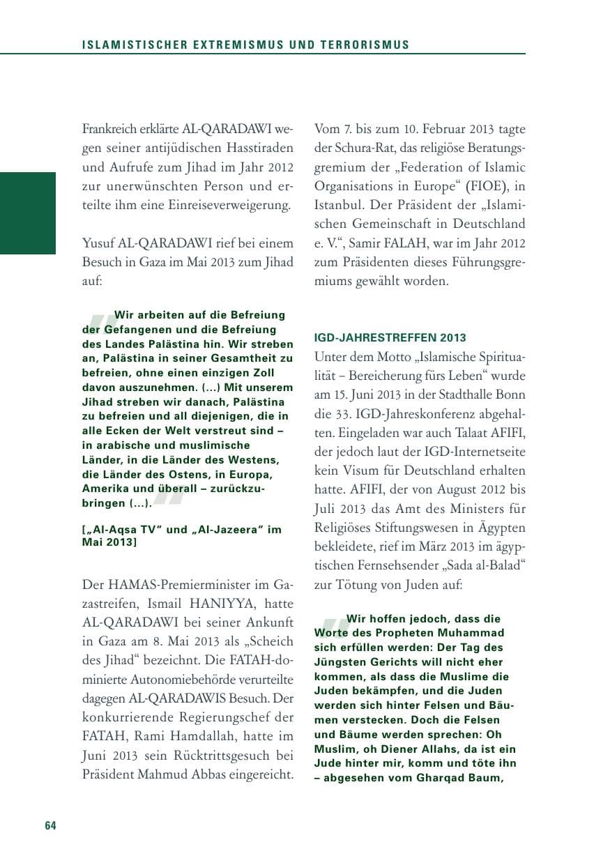 Seite 64 des Verfassungsschutzbericht 2013 Baden-Württemberg