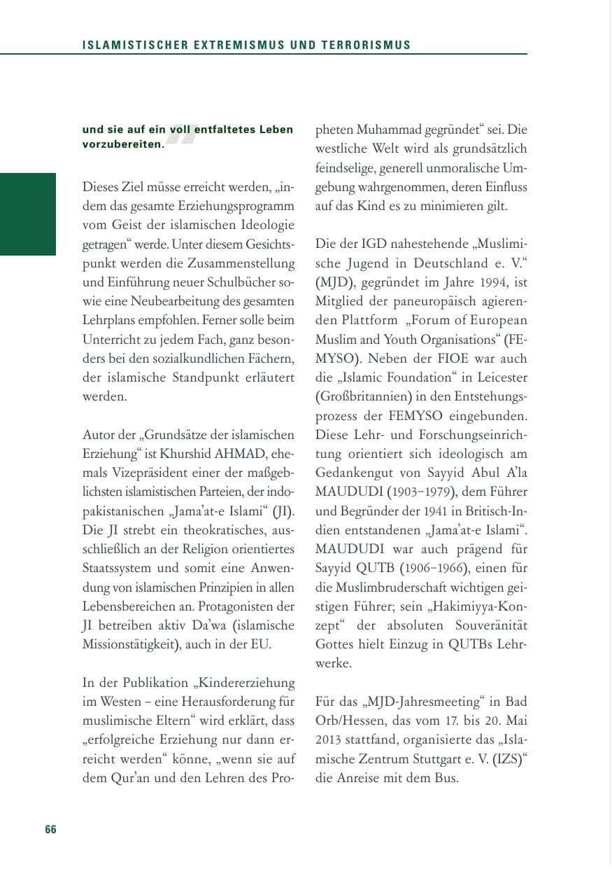 Seite 66 des Verfassungsschutzbericht 2013 Baden-Württemberg