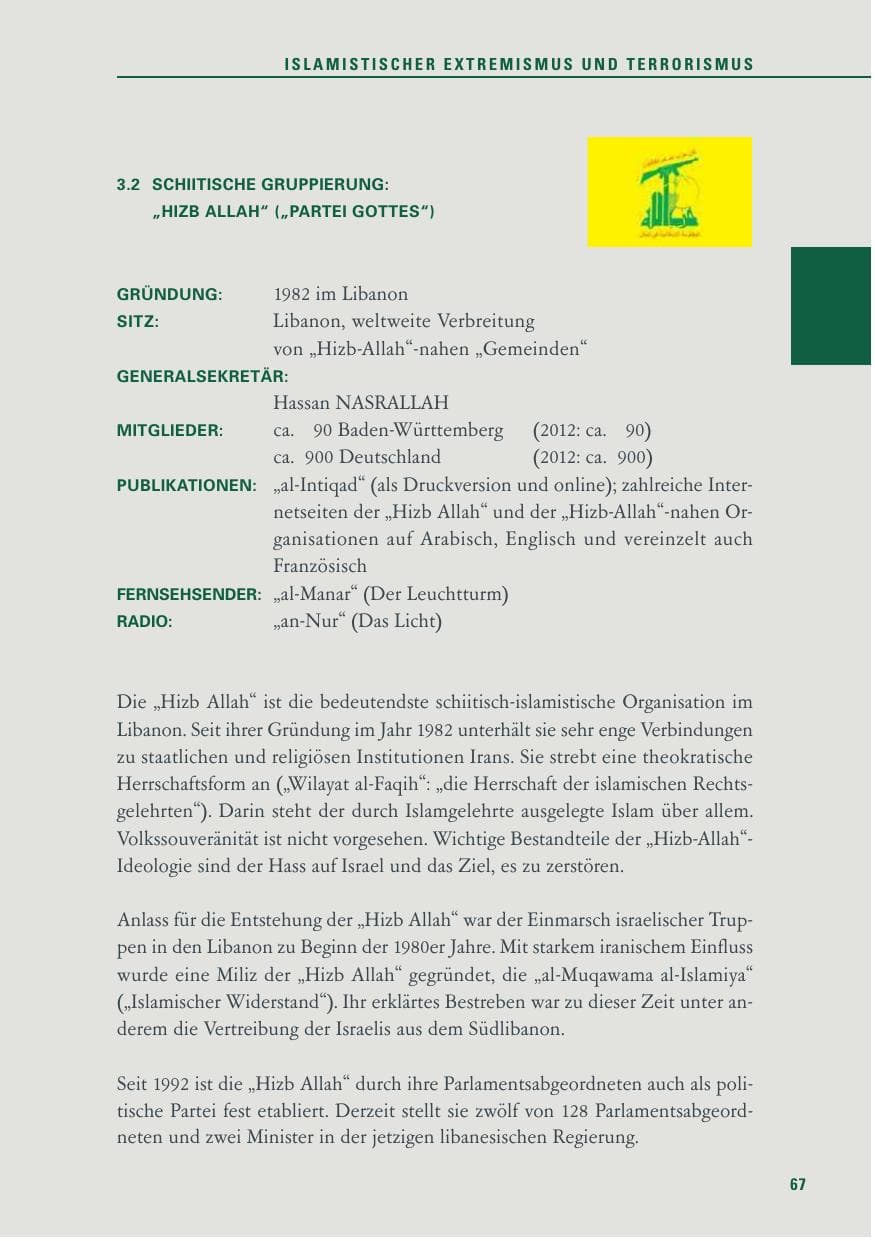 Seite 67 des Verfassungsschutzbericht 2013 Baden-Württemberg