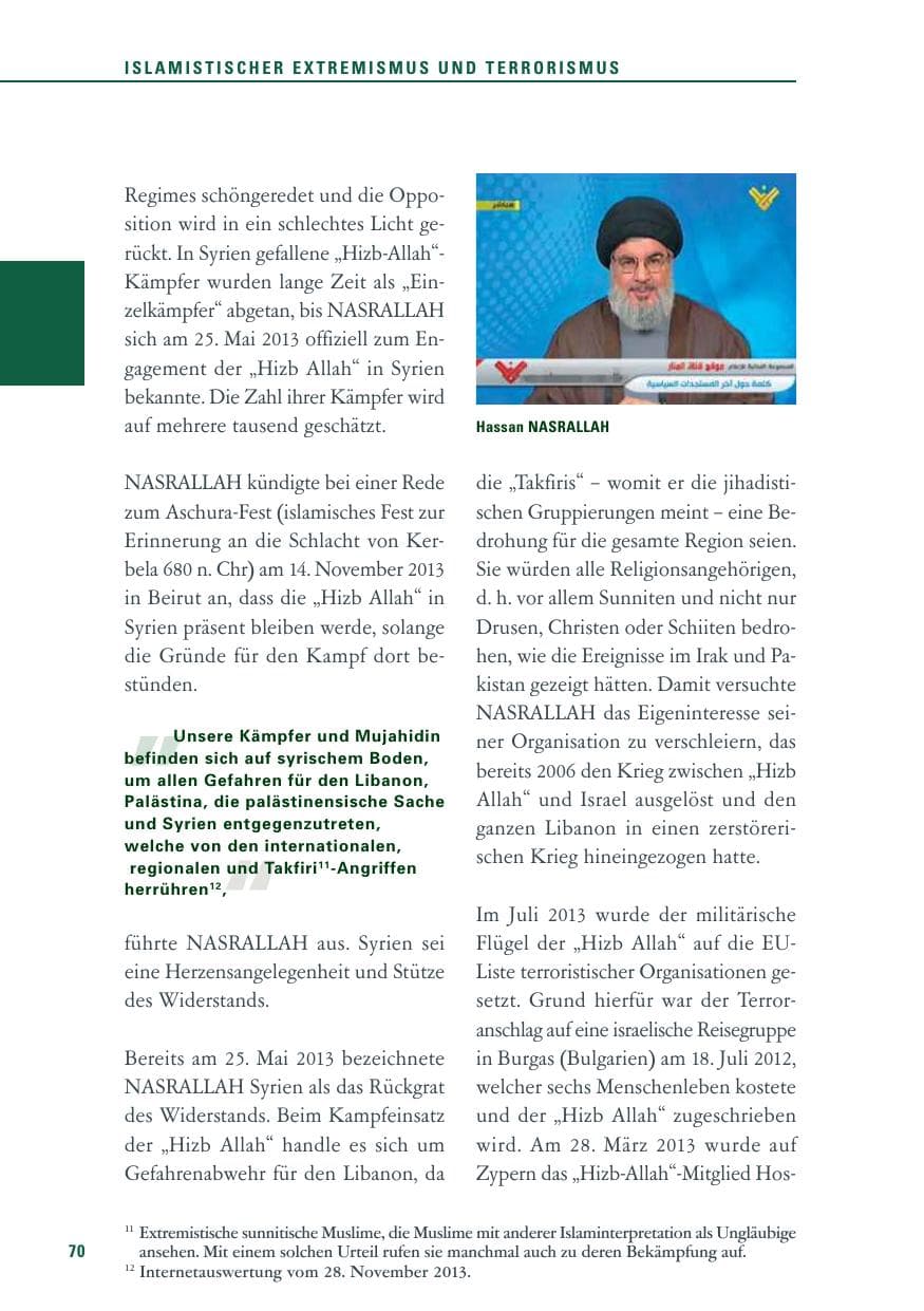 Seite 70 des Verfassungsschutzbericht 2013 Baden-Württemberg