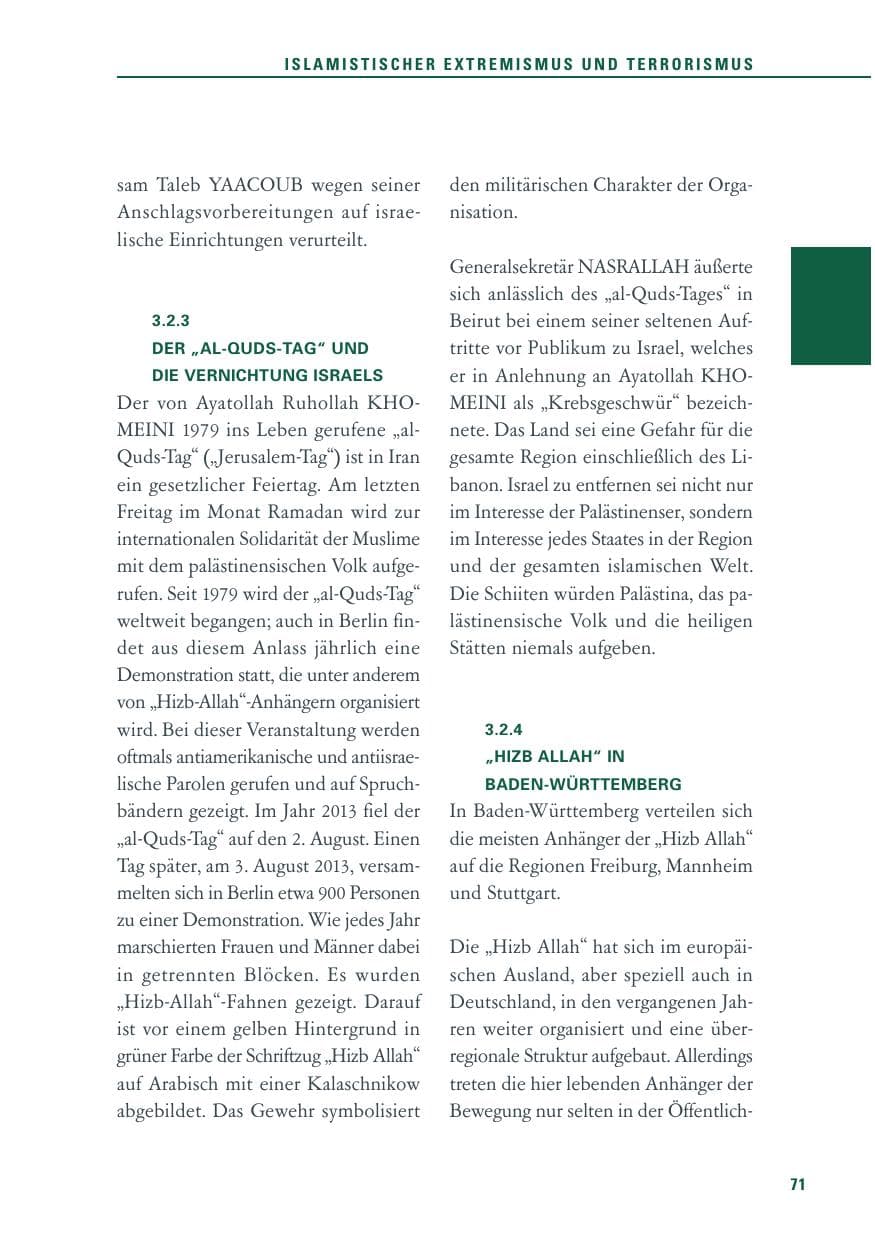 Seite 71 des Verfassungsschutzbericht 2013 Baden-Württemberg
