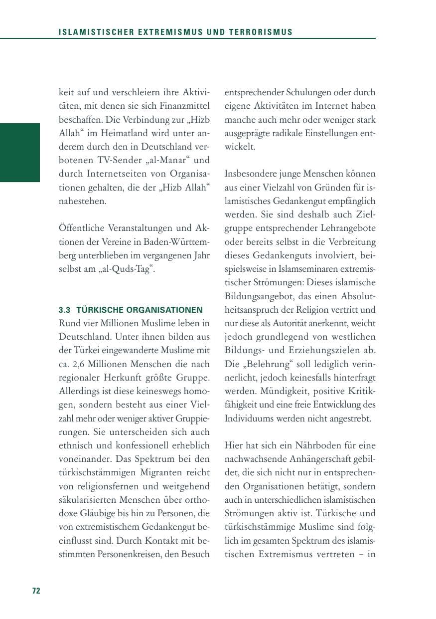 Seite 72 des Verfassungsschutzbericht 2013 Baden-Württemberg