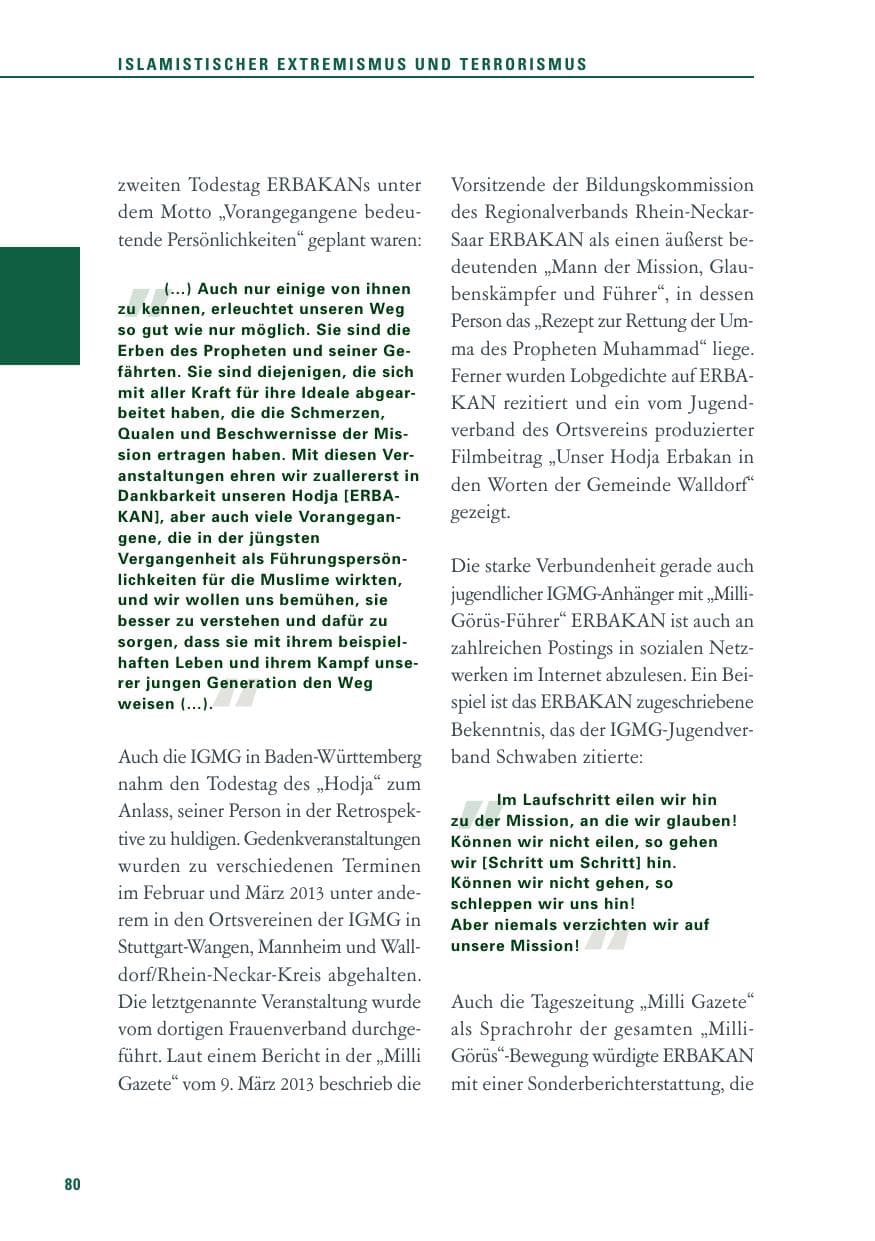 Seite 80 des Verfassungsschutzbericht 2013 Baden-Württemberg
