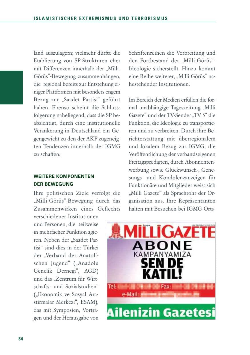 Seite 84 des Verfassungsschutzbericht 2013 Baden-Württemberg