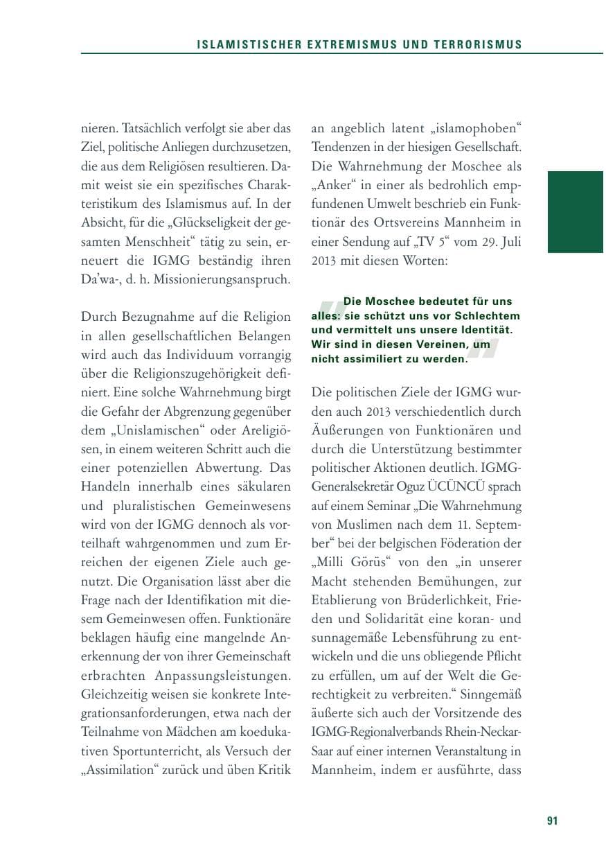 Seite 91 des Verfassungsschutzbericht 2013 Baden-Württemberg
