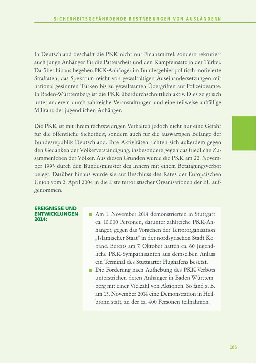 Seite 105 des Verfassungsschutzbericht 2014 Baden-Württemberg