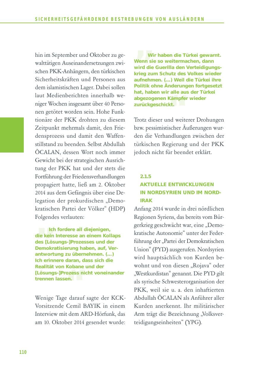 Seite 110 des Verfassungsschutzbericht 2014 Baden-Württemberg
