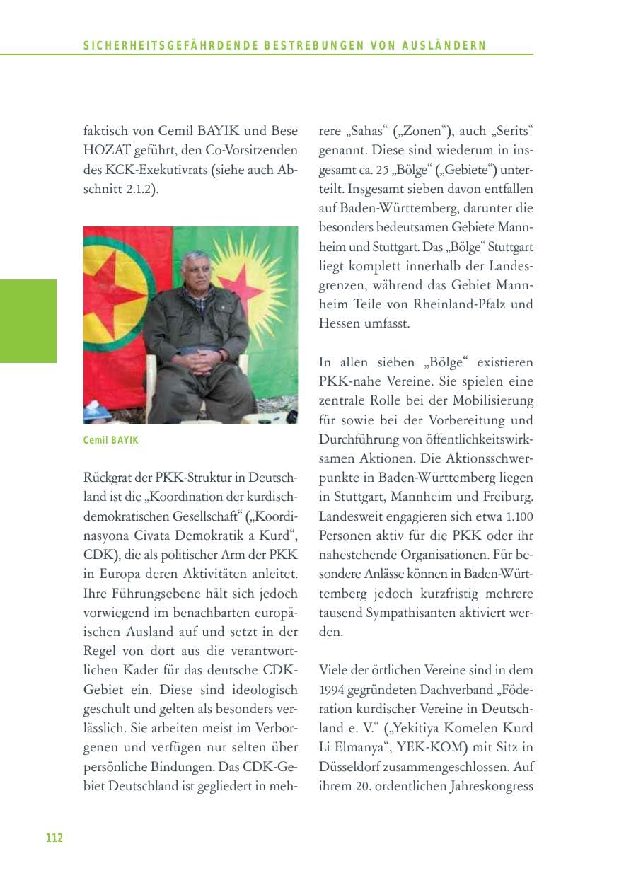 Seite 112 des Verfassungsschutzbericht 2014 Baden-Württemberg