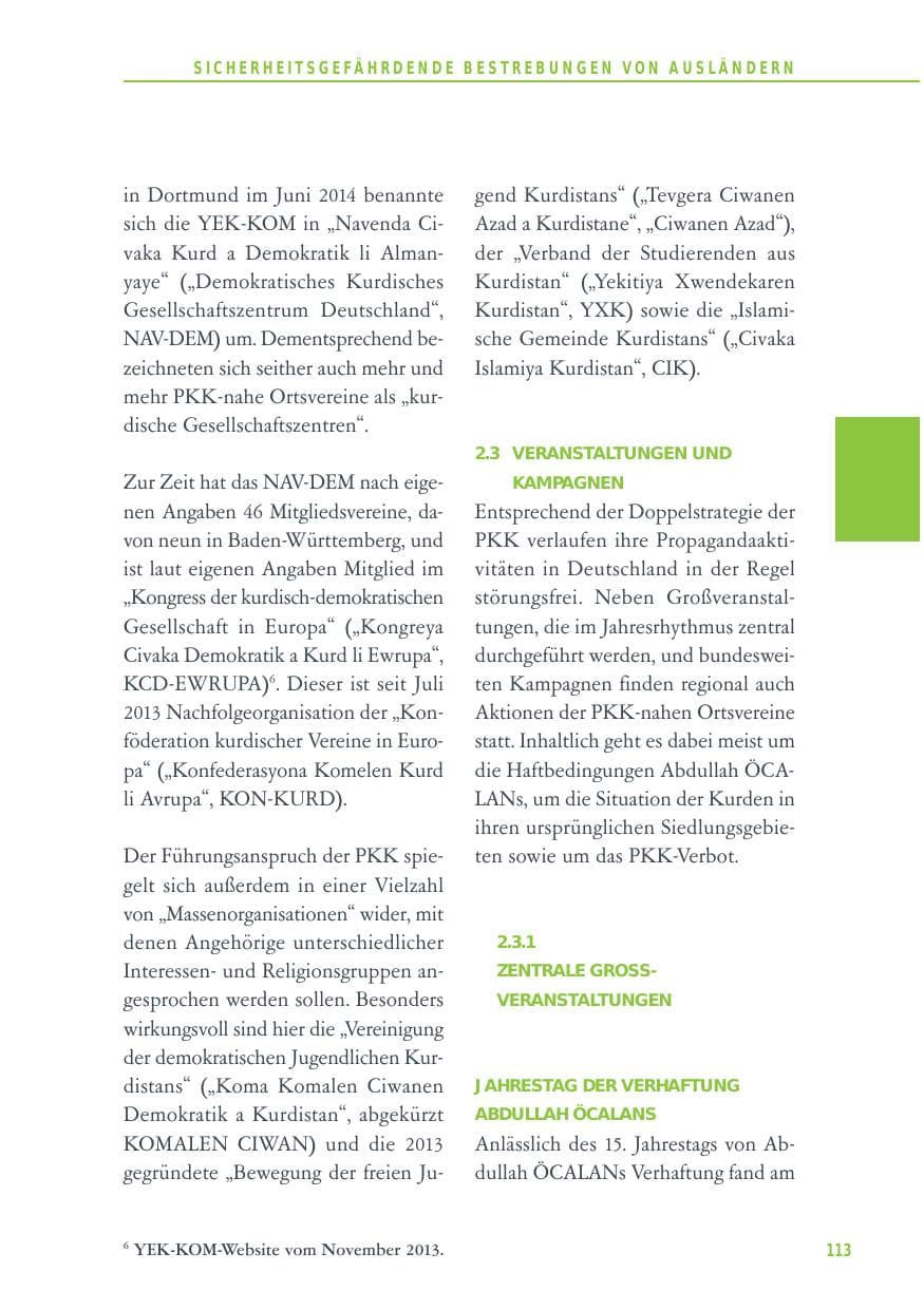 Seite 113 des Verfassungsschutzbericht 2014 Baden-Württemberg