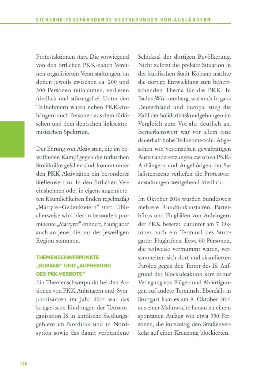 Seite 116 des Verfassungsschutzbericht 2014 Baden-Württemberg