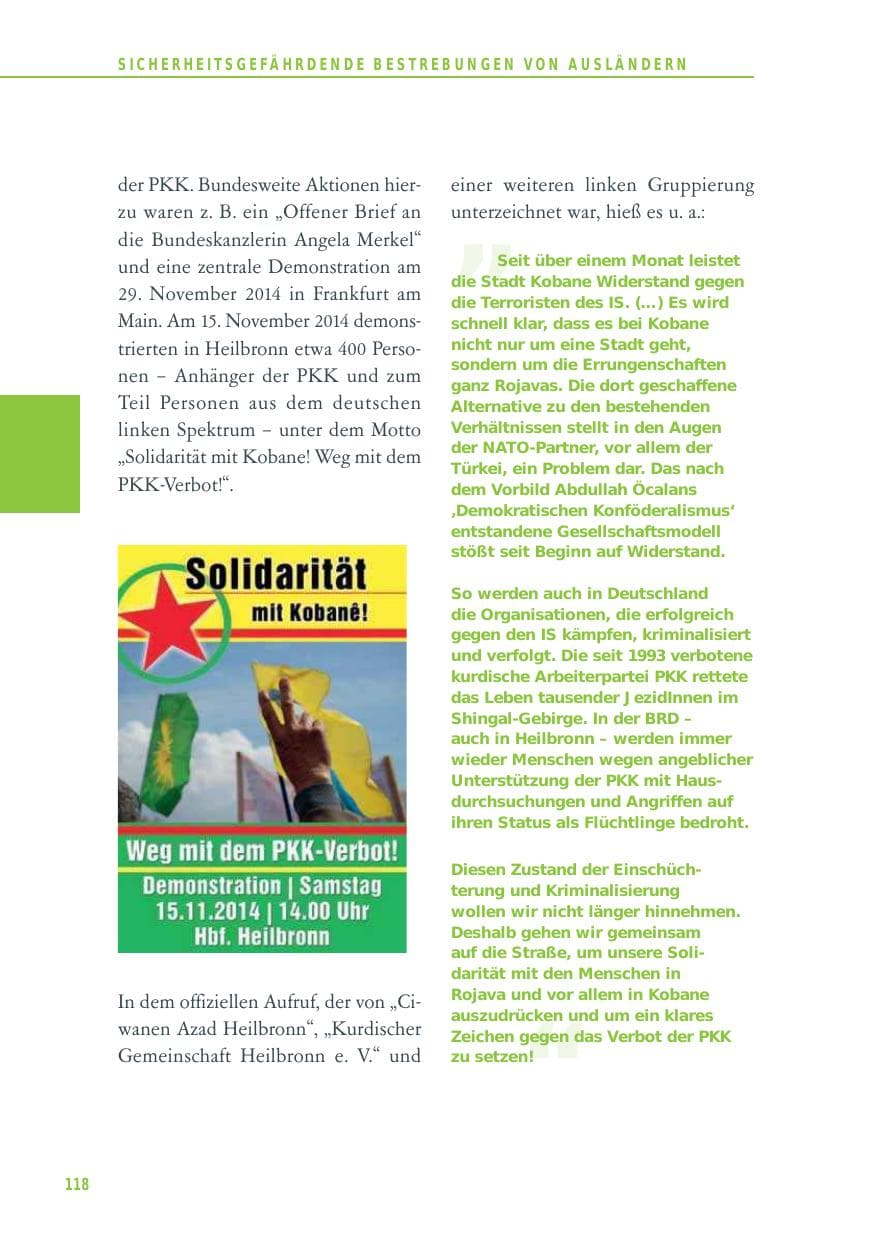 Seite 118 des Verfassungsschutzbericht 2014 Baden-Württemberg