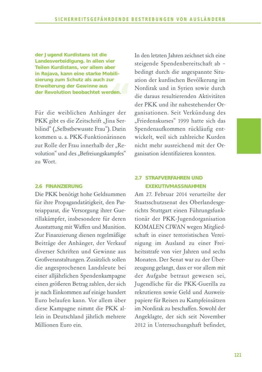Seite 121 des Verfassungsschutzbericht 2014 Baden-Württemberg