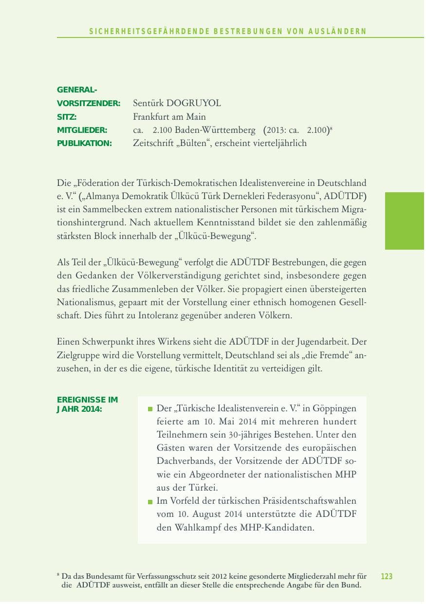 Seite 123 des Verfassungsschutzbericht 2014 Baden-Württemberg