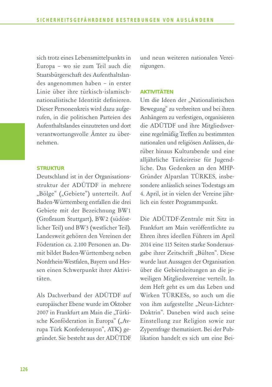 Seite 126 des Verfassungsschutzbericht 2014 Baden-Württemberg